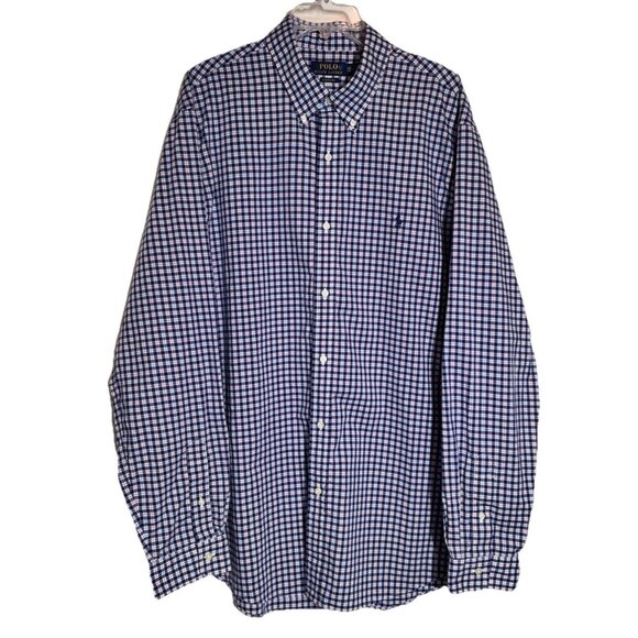 Polo Ralph Lauren Long Sleeve Button Up Red White Blue Classic Fit Size XXL TTG - Picture 1 of 11